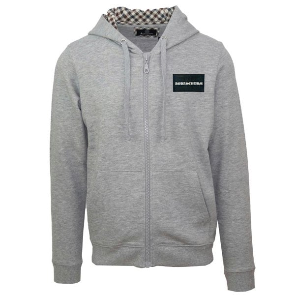 Aquascutum Box Gothic Logo Zip-Up Hoodie - Grey