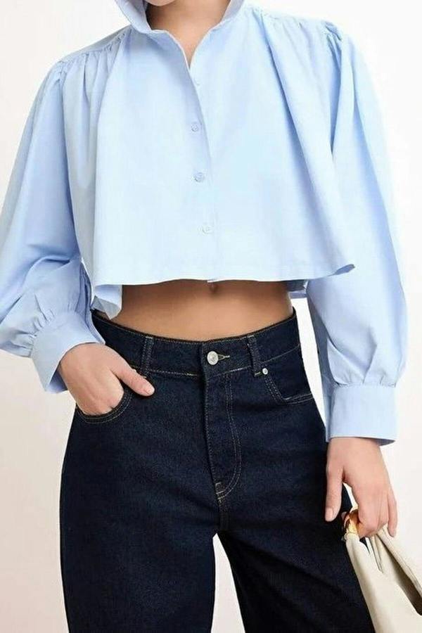 WOVCOR Gathered Crop Fit Shirt