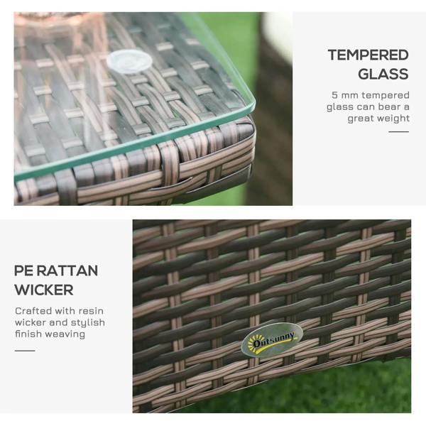 Tempered glass tabletop on brown rattan outdoor table set