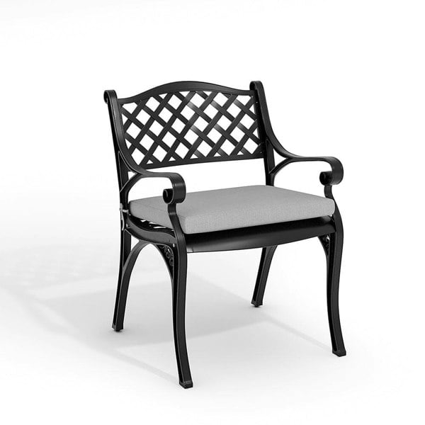 Set of 2 Garden Chairs Cast Aluminium Armchairs with Cushion Black/White Patio Side Chairs Living and Home