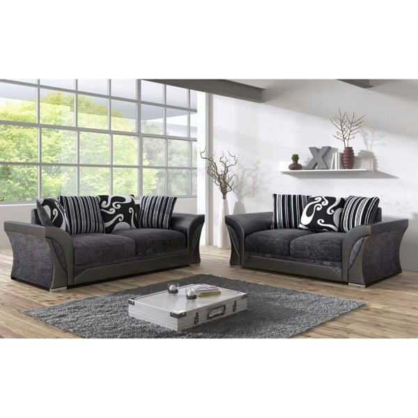 Lisbon Mixed Black and Grey Fabric Sofa Suite