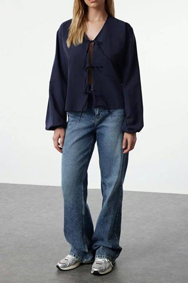 WOVCOR Woven Shirt with Front Tie Detail