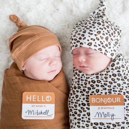 Lulujo - Hello World Bamboo Hat and Swaddle Gift Set - Tan