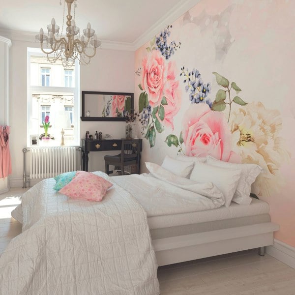 Origin Murals Roses & Sparkles Wall Mural - Rose Pink