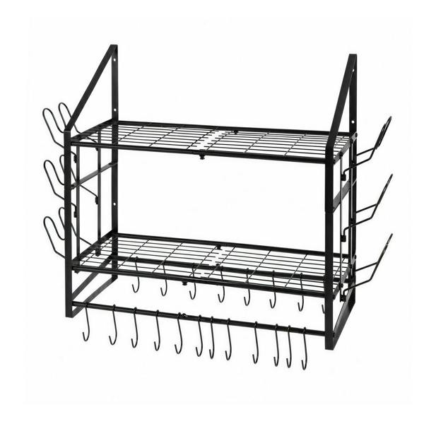 TOQUE Pot Rack Kitchen Storage Organiser Shelf Pan Rack 20 Hooks Lid Holders