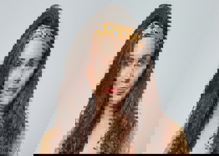 Antonia York Mustard Yellow with Navy Spot Silky Twisted Knot Rigid Headband