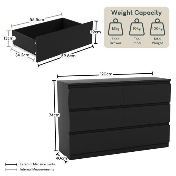 Vida Designs Denver 6 Drawer Chest, Black