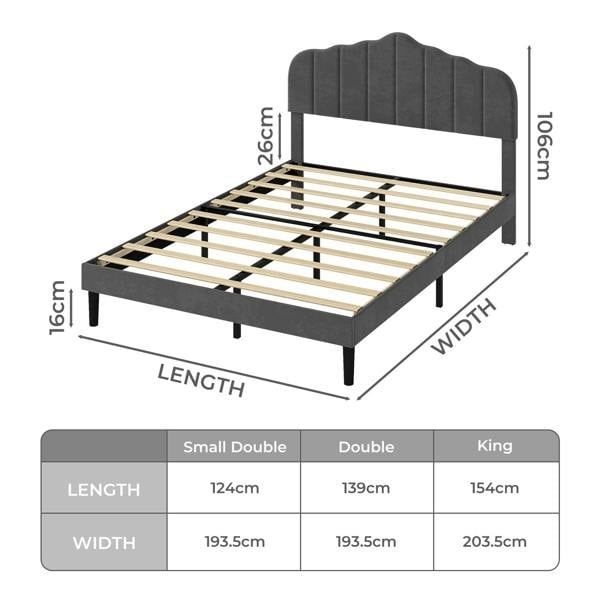 Levede Upholstered Bed Frame Linen Fabric Scalloped Headboard Small Double King