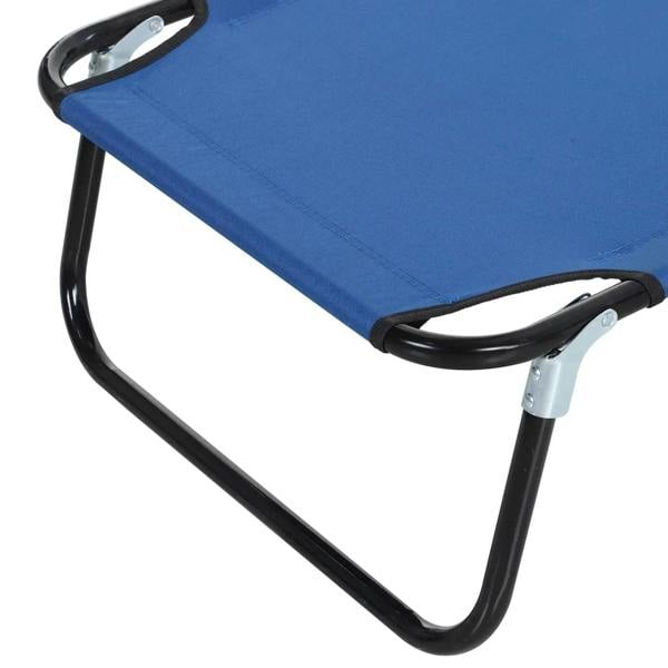 Blue lounge chair end with black curved frame and metal connection piece