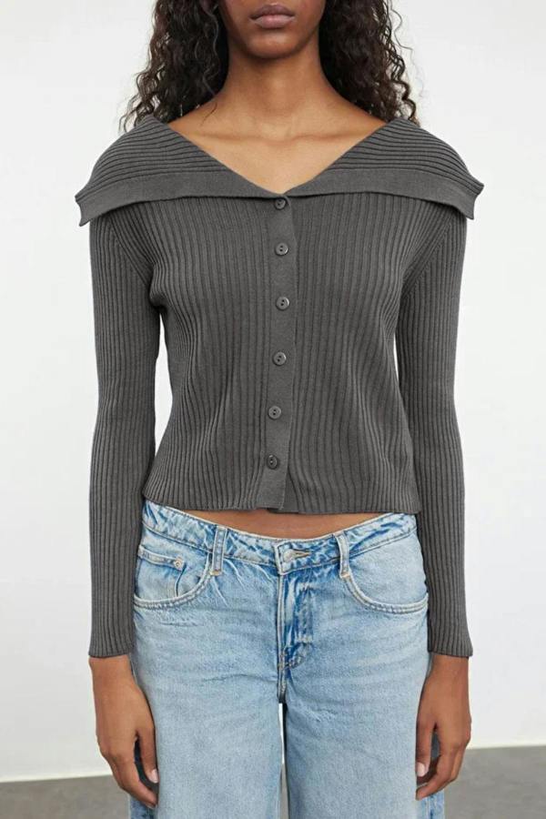 Hoxton Gal Draped Collar Knit Cardigan