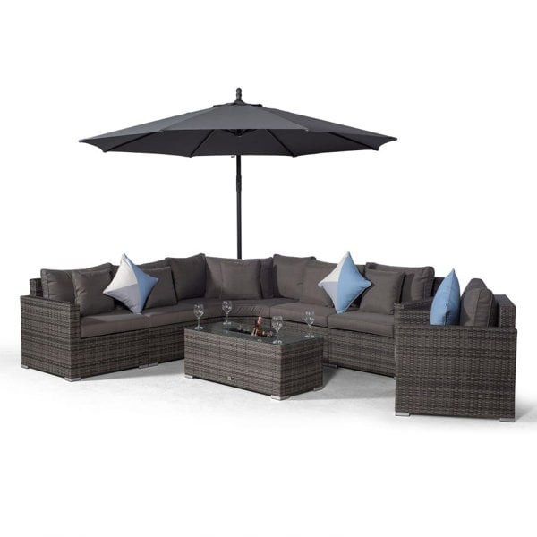Giardino Santorini L Shape Modular 6 Seat Rattan Corner Sofa Set With Armchair & Drinks Cooler Coffee Table