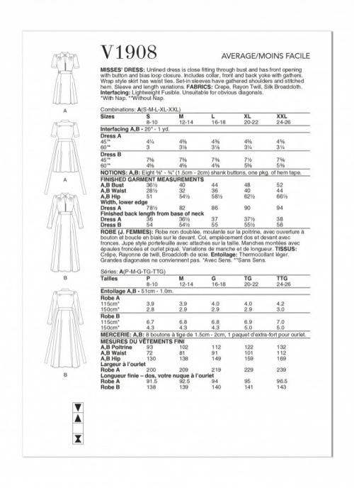 Vogue Sewing Pattern 1908, Dresses for Women, A (S-M-L-XL-XXL) - Intermediate