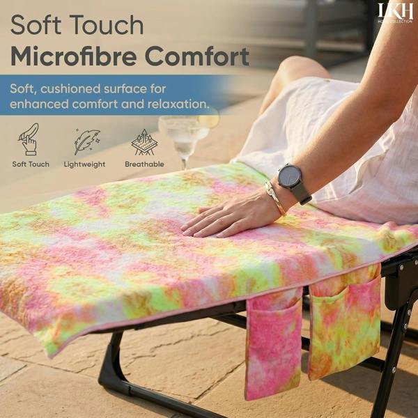 LKH HOME COLLECTION Sun Lounger Towels with Pockets & Shoulder Strap - 210x75CM Microfibre Beach Towel for Recliner for Pool Chairs
