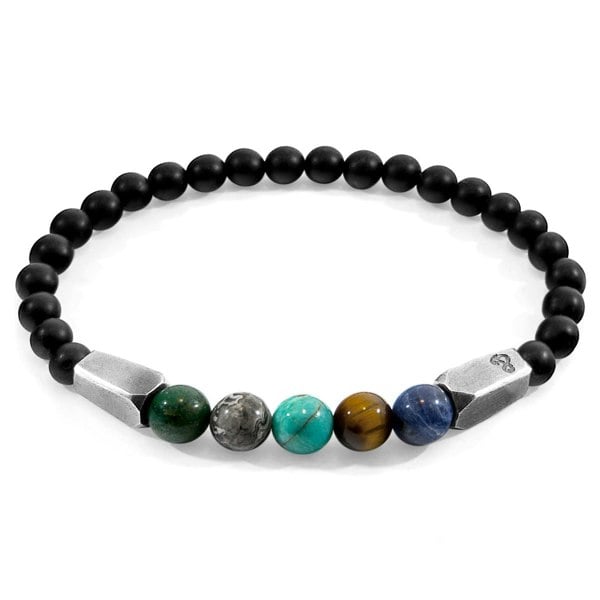 Anchor & Crew Multicoloured Multi-Gem Hukou Silver and Stone Bracelet