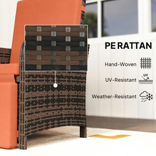 Wyld Haus Haridi Brown Rattan and Orange 3 Piece Bistro Set With Cushions And Storage Table