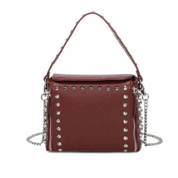Kitise Studded Flap Crossbody Shoulder Bag Silver Tone Hardware
