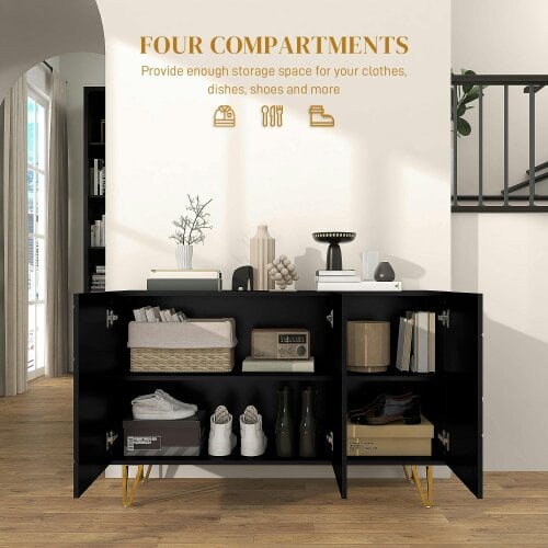 Wyld Haus Fayosa High Gloss Black Sideboard With Golden Hairpin Legs