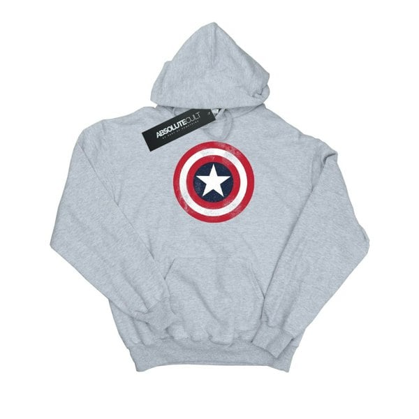 Marvel Boys Captain America Distressed Shield Hoodie - Sports Grey