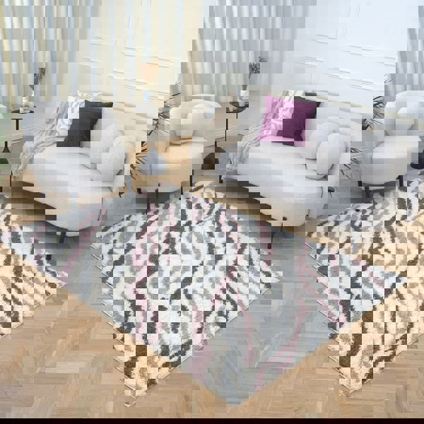 Moodi Shaggy Grey/Purple Rug, abstract design, soft pile | THE RUGS