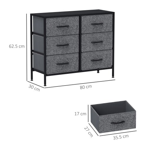 Wyld Haus Veroso Black Metal And Grey Fabric Black 6 Drawer Industrial Storage Dresser
