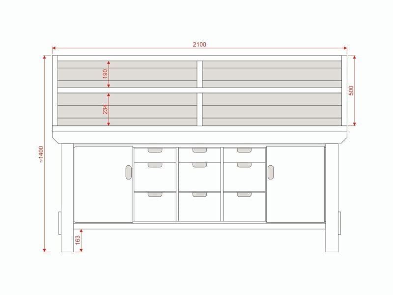 Acorn Heavy-Duty Cupboard Workbench (V.5) – Sturdy Wooden Workbench with Two Cupboards, One on Each side, Multiple Large Drawers, and Optional Back Panel or Pegboard, Ideal for Garages, Workshops, and Sheds