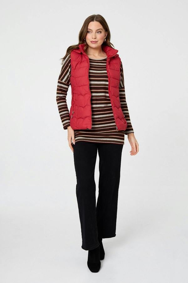 Red | Hooded Padded Sleeveless Puffer Gilet
