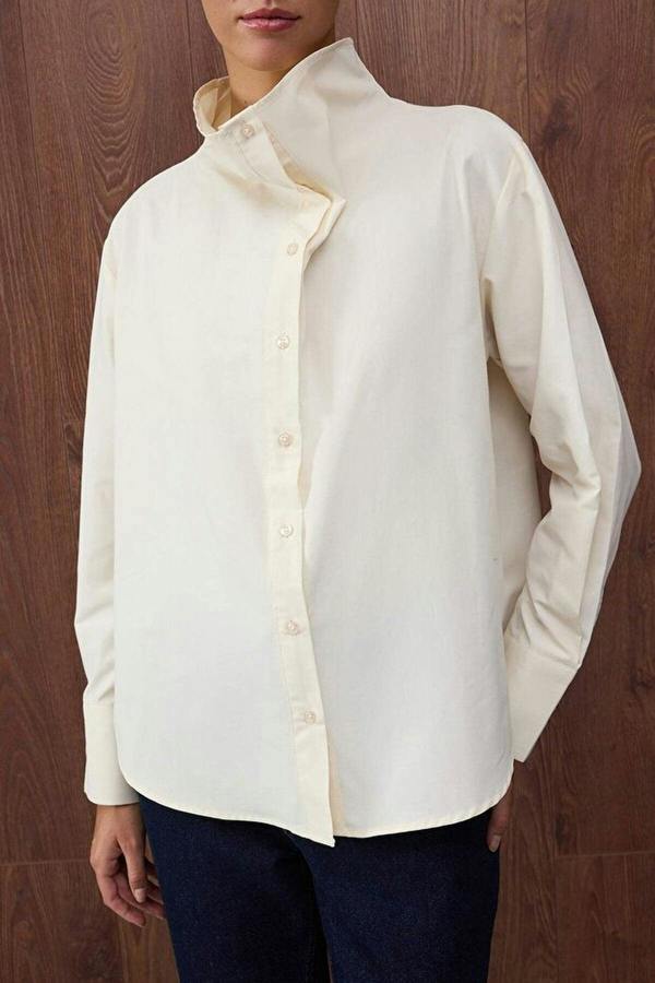 WOVCOR Collar Detail Off-Shoulder Shirt