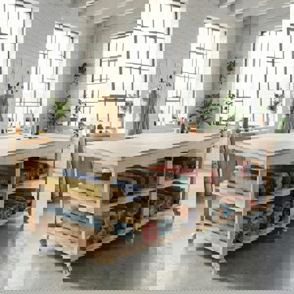 Arbor Garden Solutions Wooden Workbench Eucalyptus Hardwood Top Depth-4ft Double Shelf and Wheels