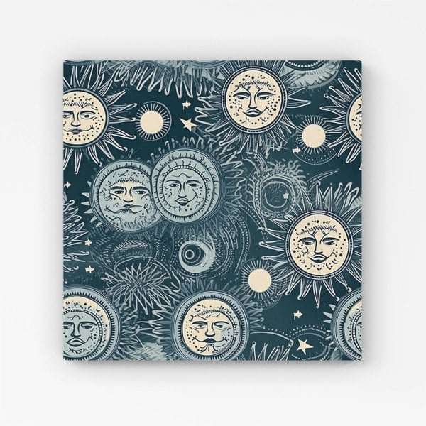 Warren Reed Silver Blue Moon and Stars Canvas