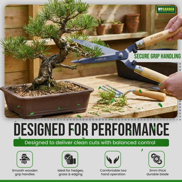 My Garden Outdoor Living My Garden Wooden Handle Hedge Shears 50 cm - Shear for Gardening with Hardened Carbon Steel Blade 3mm - Lightweight Durable