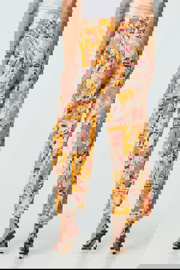 Orange | Patchwork Print High Waist Wide Leg Trousers
