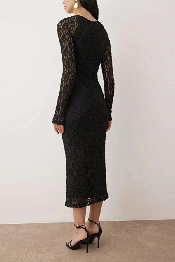 WOVCOR Elegant Lace Knit Midi Evening Dress with Bolero Detail