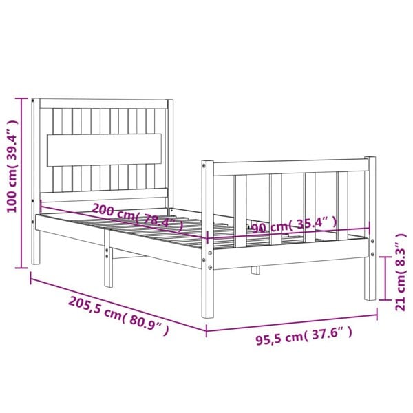 Berkfield Bed Frame with Headboard 90x200 cm Solid Wood