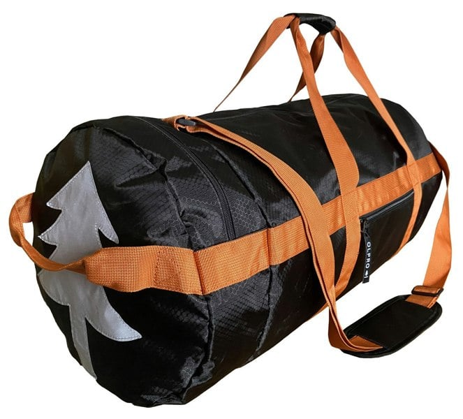 60L Black and Orange Holdall / Duffle Bag OLPRO - view showing handles,  orange straps and logo