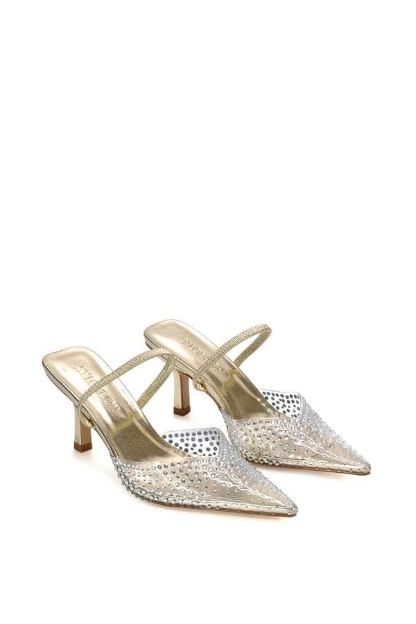 XY LONDON Clear Perspex Diamante Stiletto Heel Slingback Court Shoes