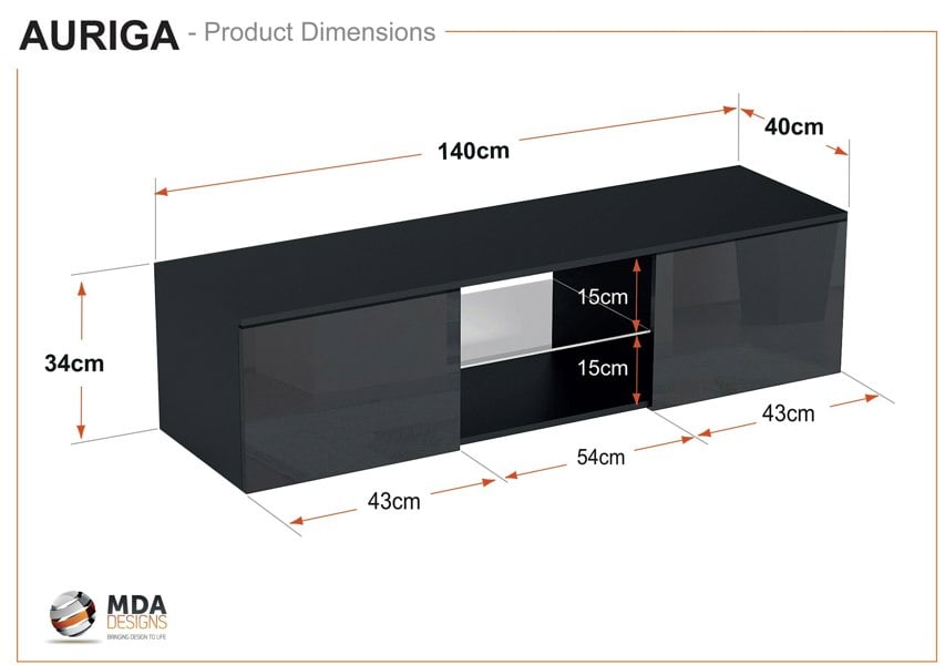 MDA Designs Auriga White Modern TV Cabinet for Flat TV Screens of up to 65" Entertainment Unit with Shelves and Built-in Blue LED Lights