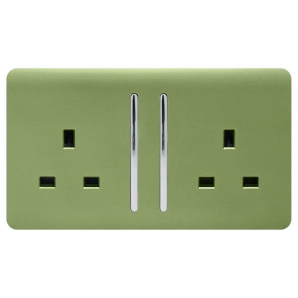 Trendi Switch 2 Gang Long Switched Plug Socket in Moss Green