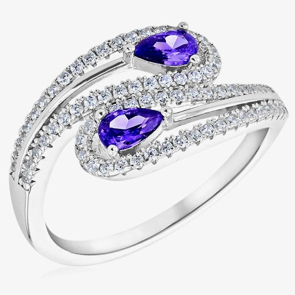 T. H. Baker Sterling Silver Two-Colour Crystal Crossover Ring 8.84.9979