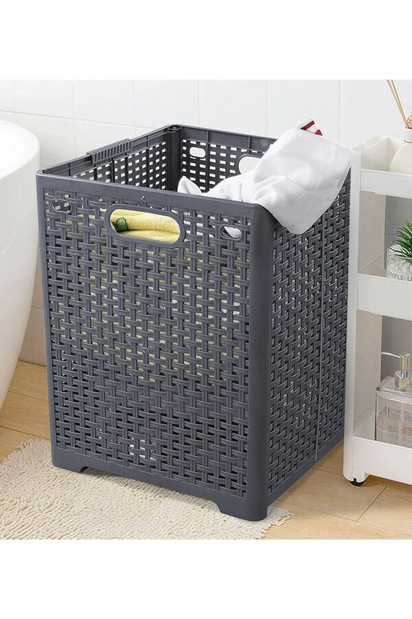 Living and Home Japanese Style Foldable Laundry Basket with Hollow Plastic Design