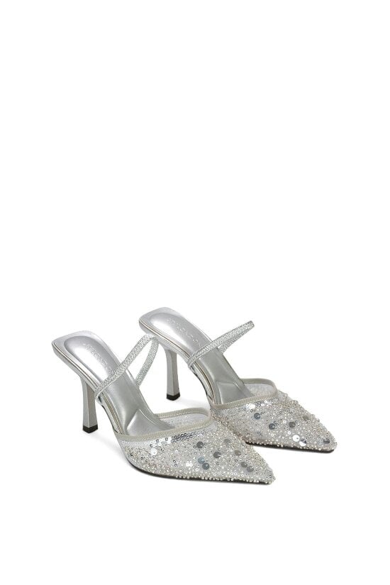 XY LONDON Slingback Stiletto High Heel Rhinestone Embellished Court Shoes