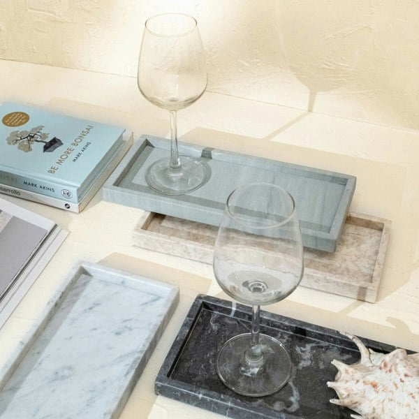 Black marble rectangular styling tray genuine stone bathroom