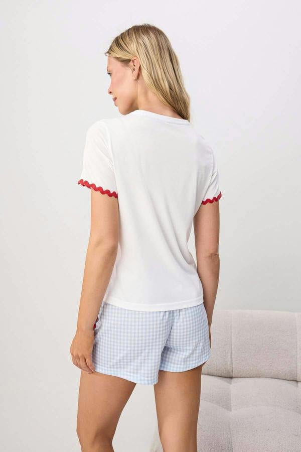 Crew Neck Short Sleeve Heart Detail Pyjama Set