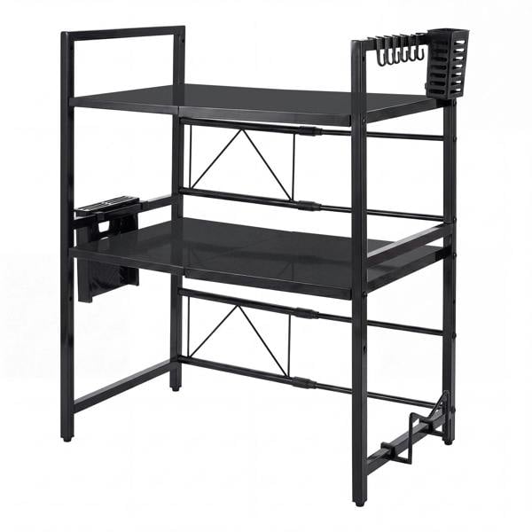 TOQUE 3 Tier Expandable Microwave Oven Rack Stand Kitchen Storage Shelf Black