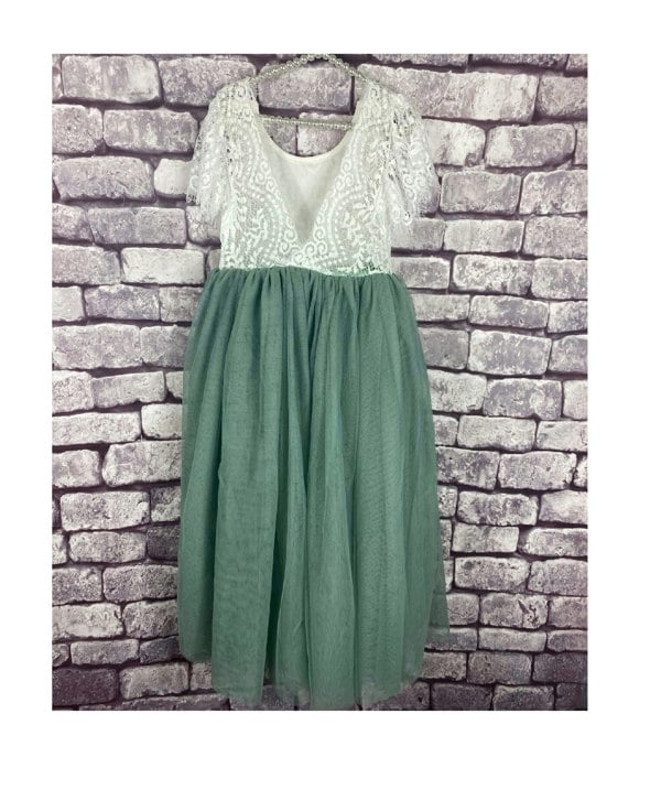 UK Flower Girl Boutique Bohemian Flutter Dress - Sage Green