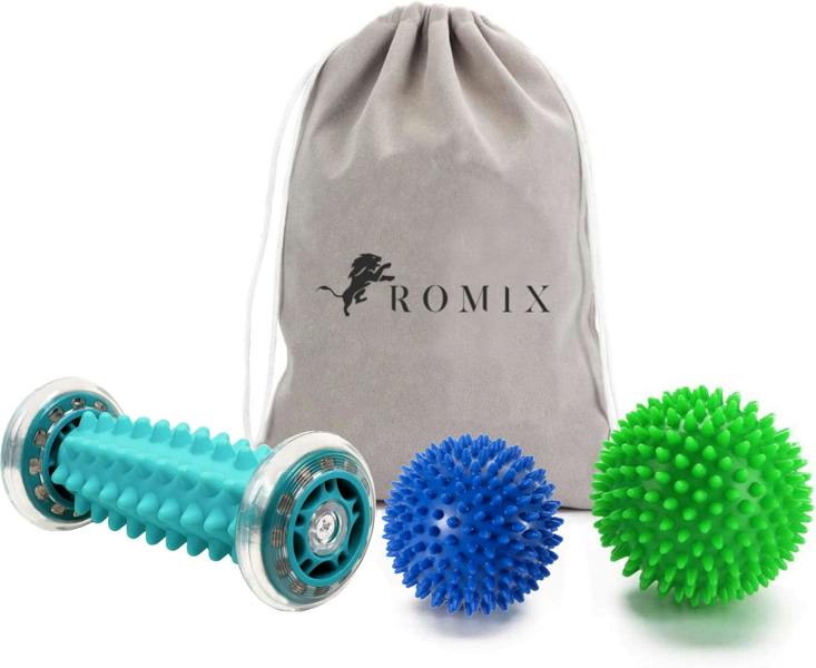 ROMIX Foot Massage Roller and Spiky Massage Ball Set, Deep Tissue Massage Tools for Feet, Hands, Arms and Legs