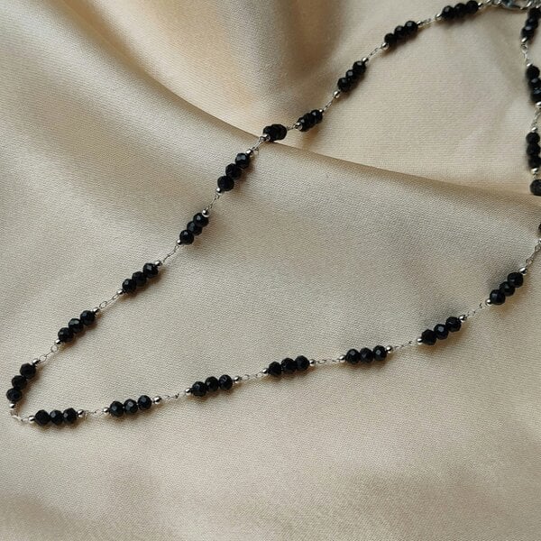 The Colourful Aura Handmade Black Crystal Beaded Indian Asian Nazar Mangalsutra Choker Necklace