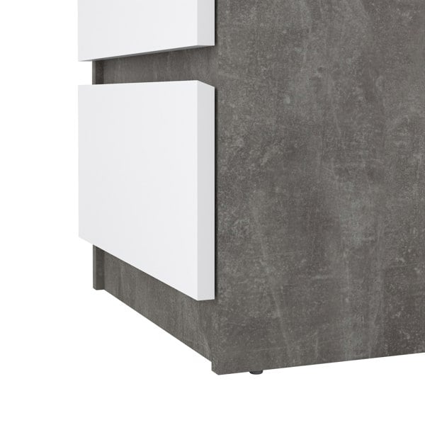 Furniture To Go Naia Bedside 3 Drawers in Concrete and White High Gloss