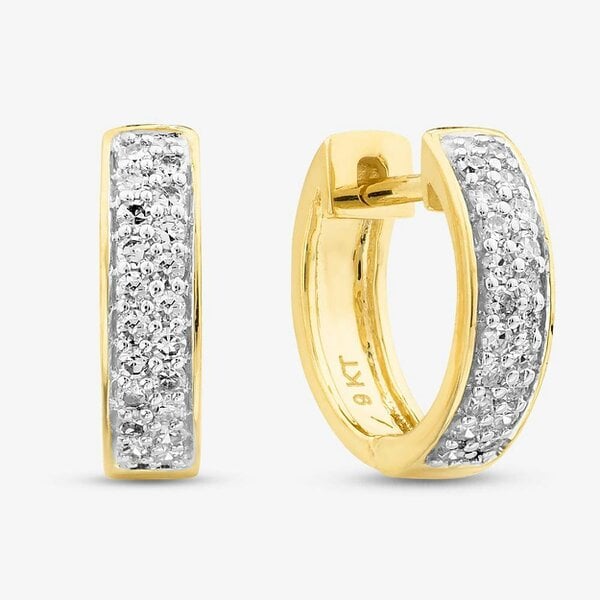 T. H. Baker 9ct Yellow Gold 0.25ct Diamond Channel Set Two Row Huggie Earrings THE45089-25