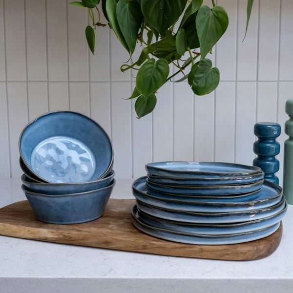 Scandi Home 12 piece Oslo Blue Reactive Glaze Ceramic Tableware set