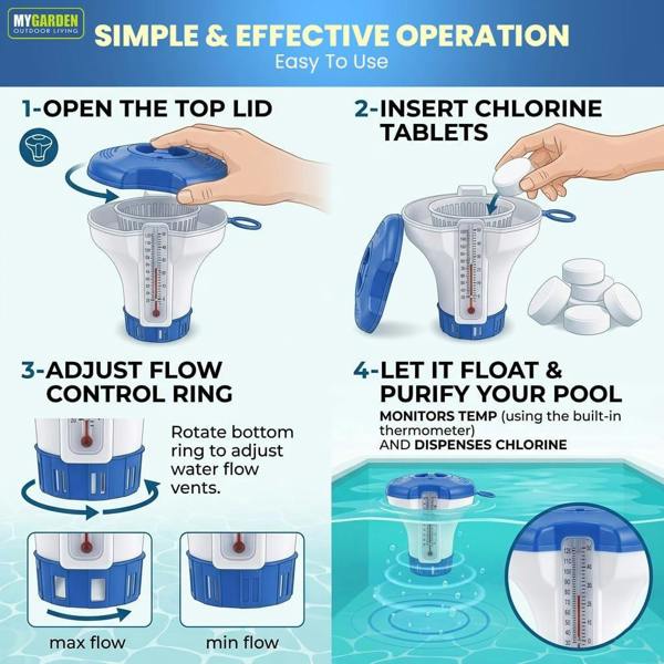 My Garden Outdoor Living My Garden Floating Pool Chlorine Dispenser with Built-In Thermometer - Adjustable Flow Chlorine Floater